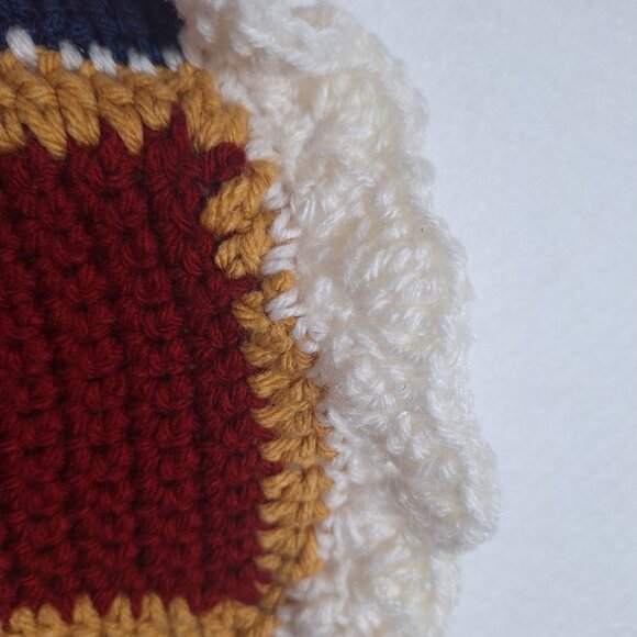 Handmade Multicolor Crochet Blanket With Square Patchwork Design & Scalloped Edg - Picture 2 of 4